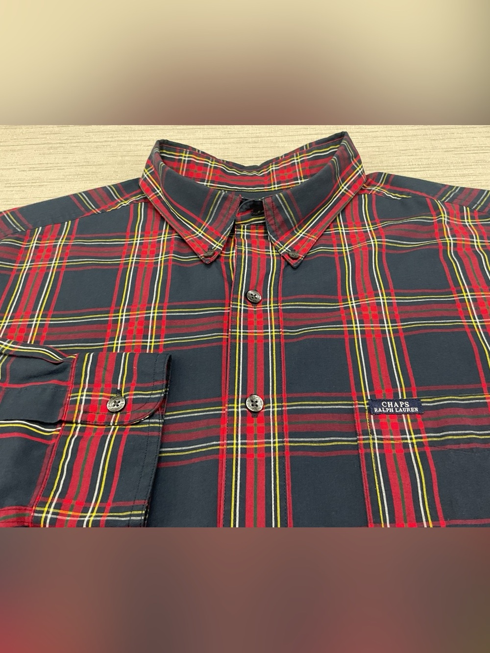 Ralph Lauren Navy, Red & Yellow Plaid Button-Down Shirt